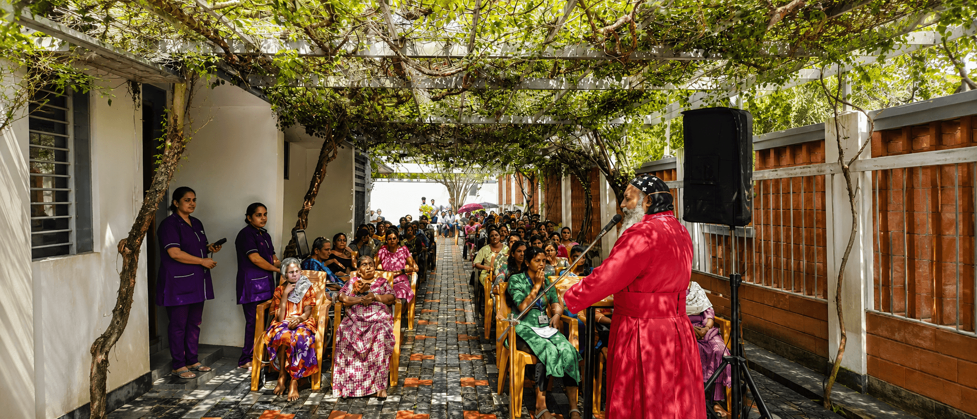 Community gathering and medical camp under the pergola
